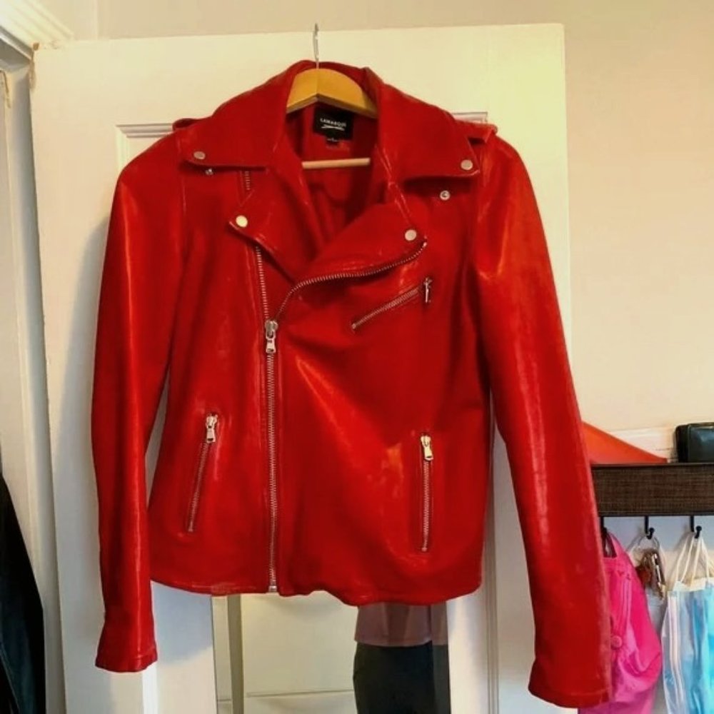 Size Small Lamarque Red 100% Leather Designer Jacket